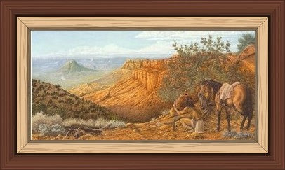 Western art limited-edition print by Ted Sorensen showing cowboy and horse in desert landscape