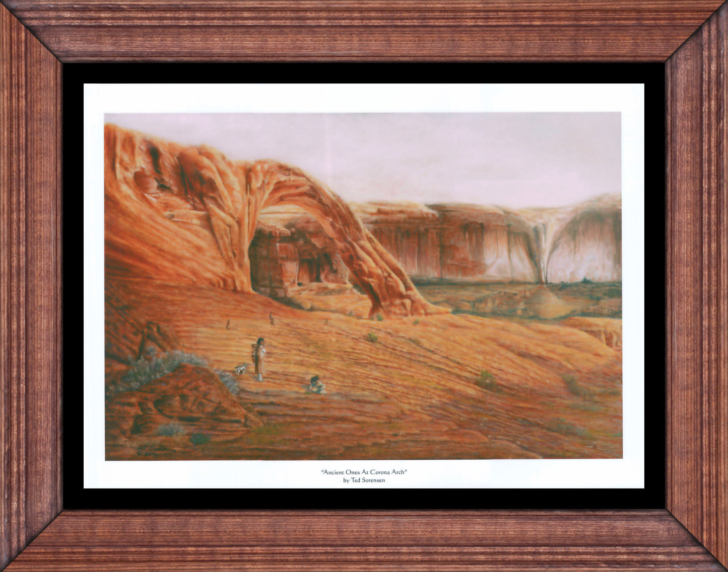 Ancient Ones at Corona Arch open print by Ted Sorensen depicting a red rock arch and desert landscape in western art