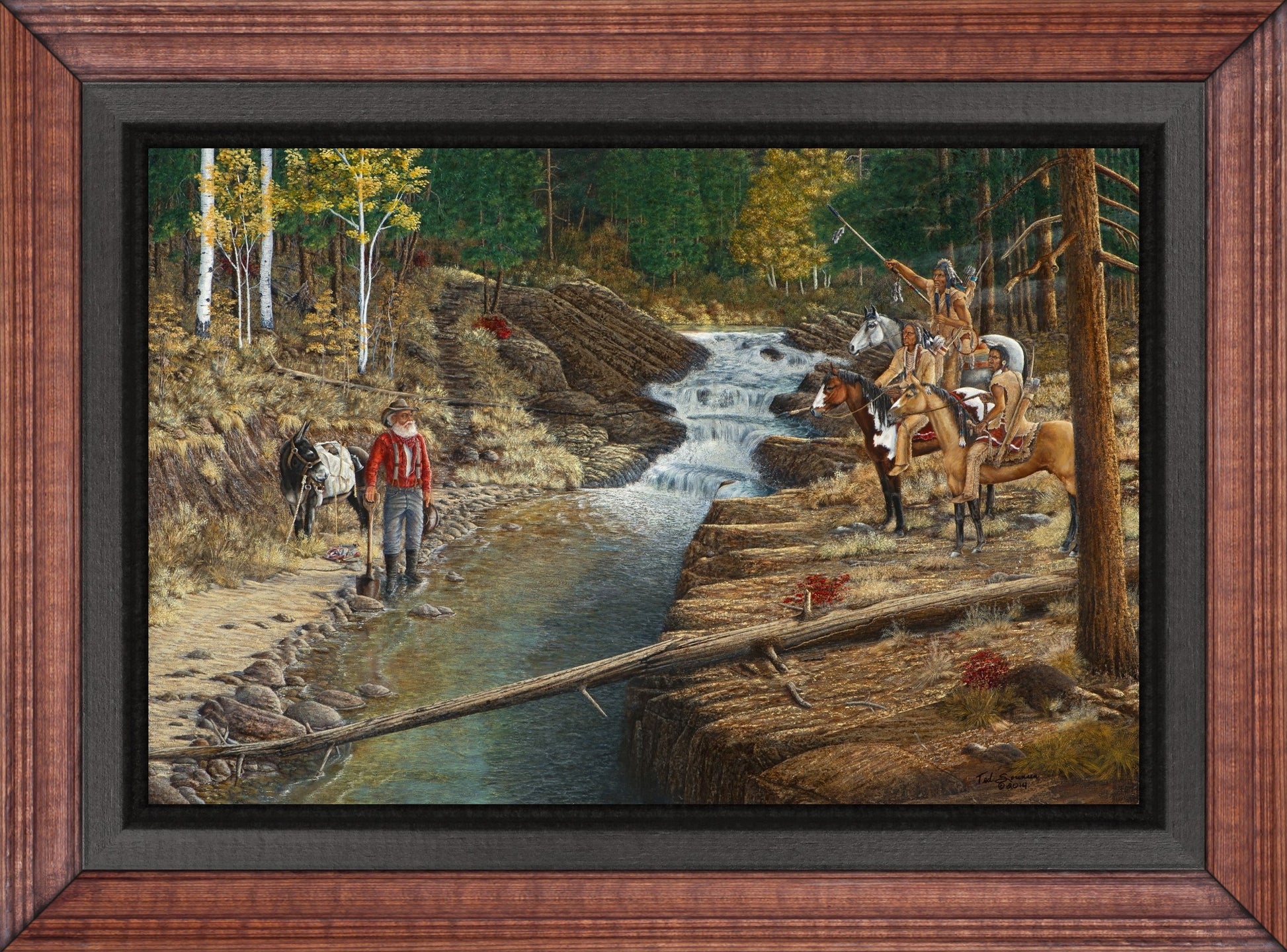 Eviction Notice limited edition canvas print by Ted Sorensen Western Art depicting a western scene with cowboys and a creek