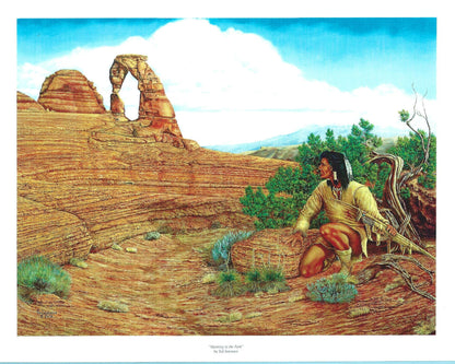Hunting in the Park limited edition art print by Ted Sorensen showing Native American hunter in desert landscape