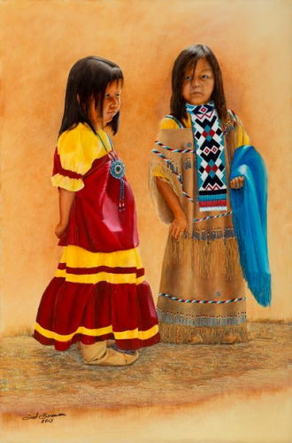 Native American art limited edition canvas print featuring two young girls in traditional clothing by Ted Sorensen