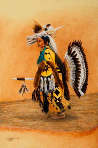 Native American limited edition canvas print by Ted Sorensen featuring a detailed portrait of a dancer in traditional regalia
