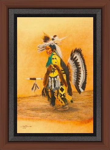 Native American limited edition canvas print by Ted Sorensen featuring a warrior in traditional attire with feathered headdress