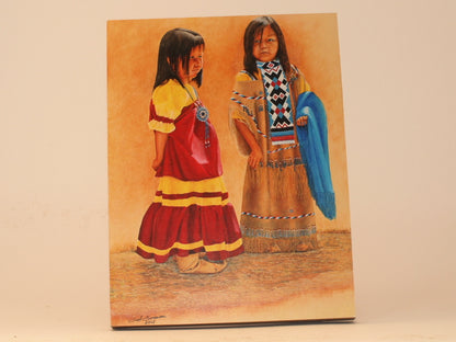 Native American mini art print of two young girls in traditional clothing by Ted Sorensen Western Art