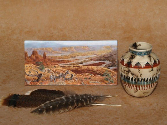 Southwestern mini panel art depicting desert landscape with wildlife by Ted Sorensen Western Art